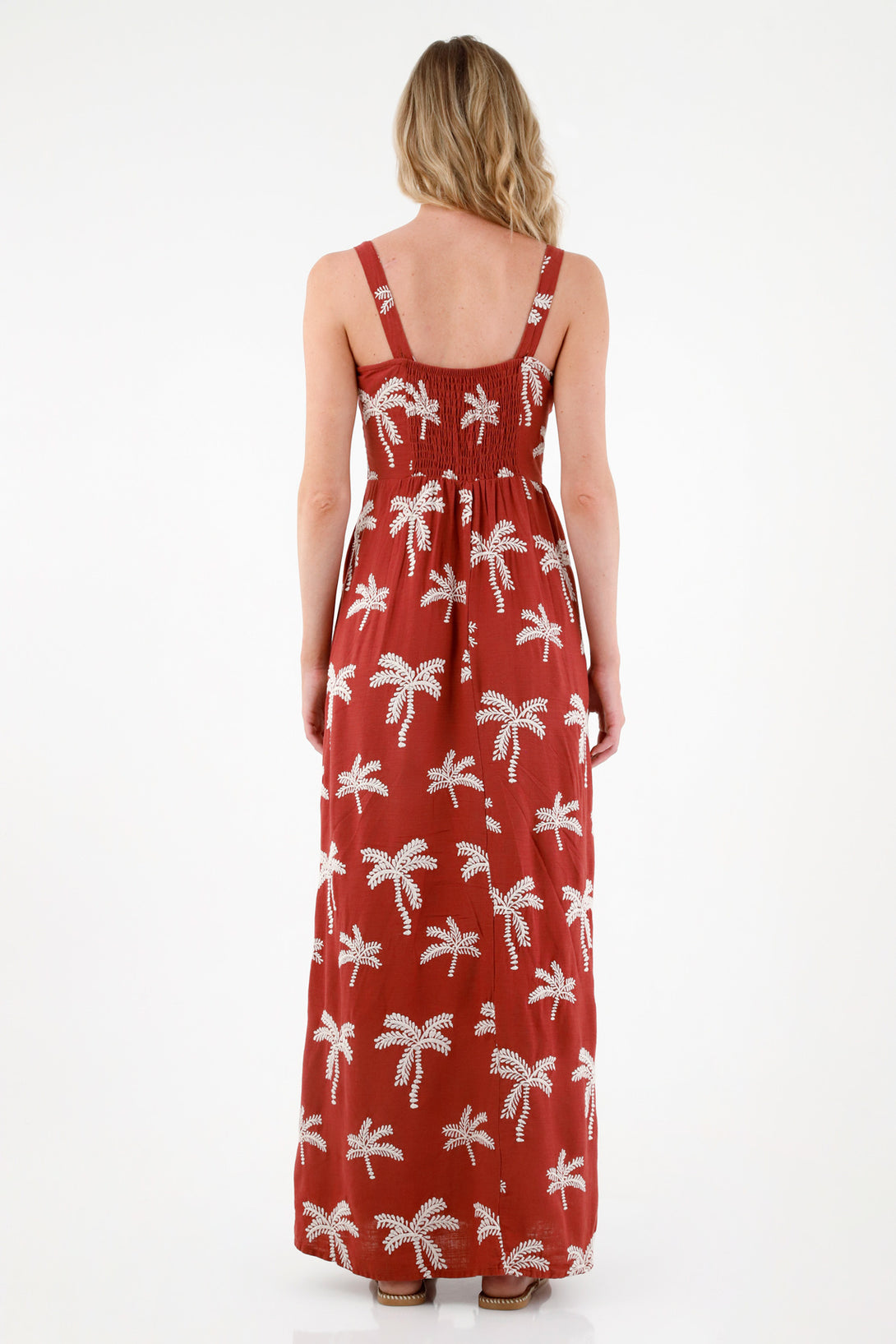 Women's Red Dress with Palm Embroidery