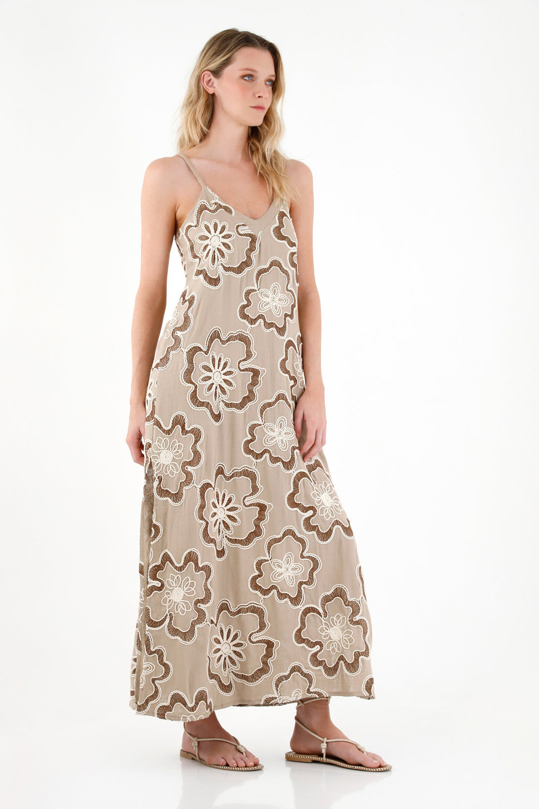 Women's Embroidered Brown Dress