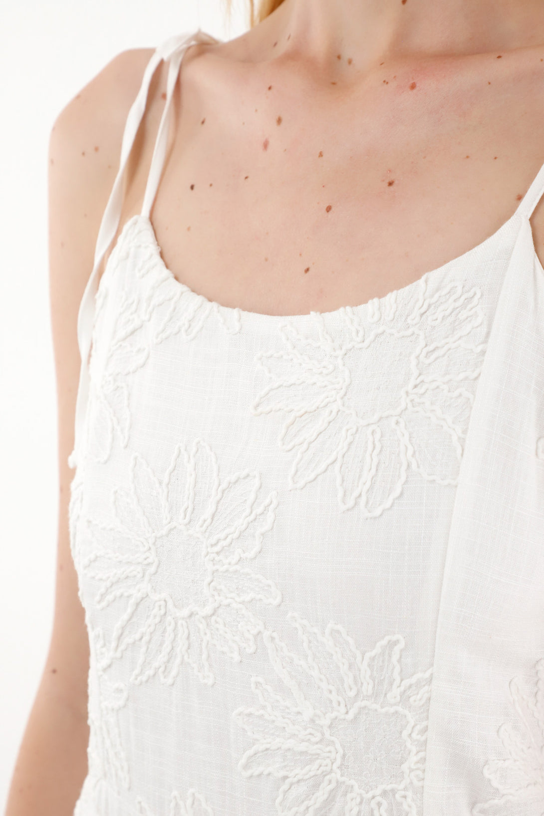 Women's Long Off-White Embroidered Dress