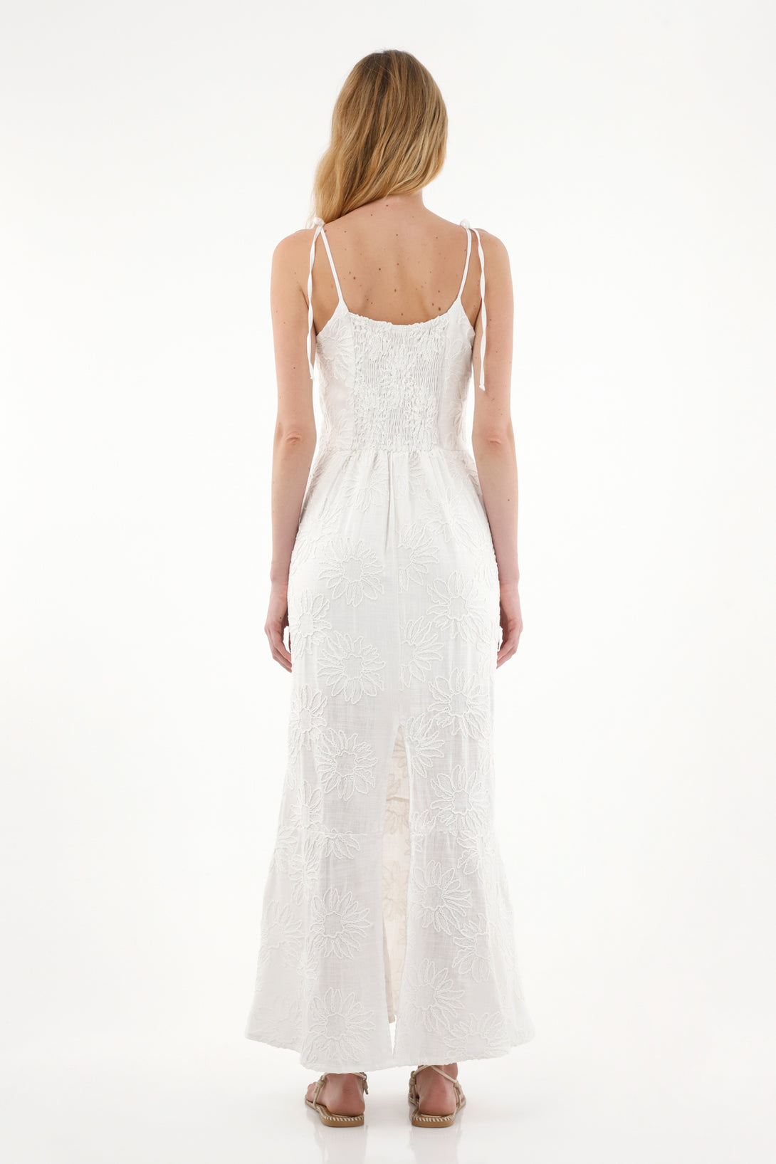 Women's Long Off-White Embroidered Dress