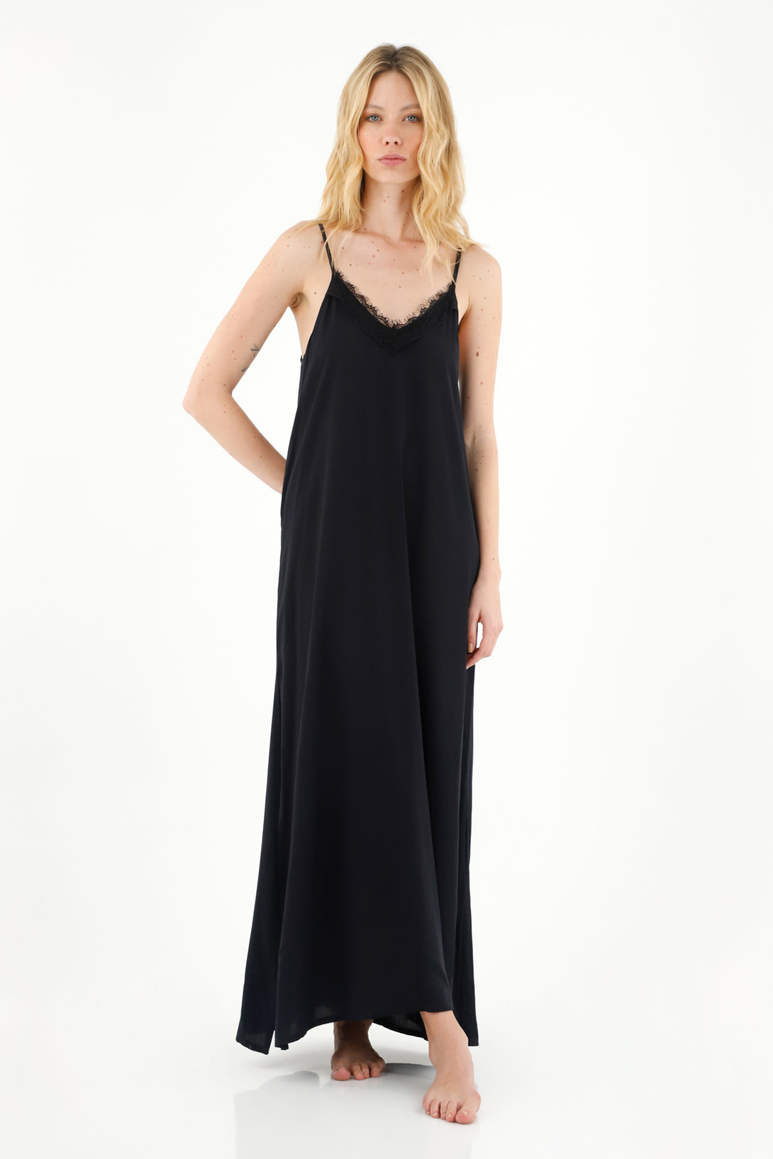 Women's Long Black Dress with Side Slit