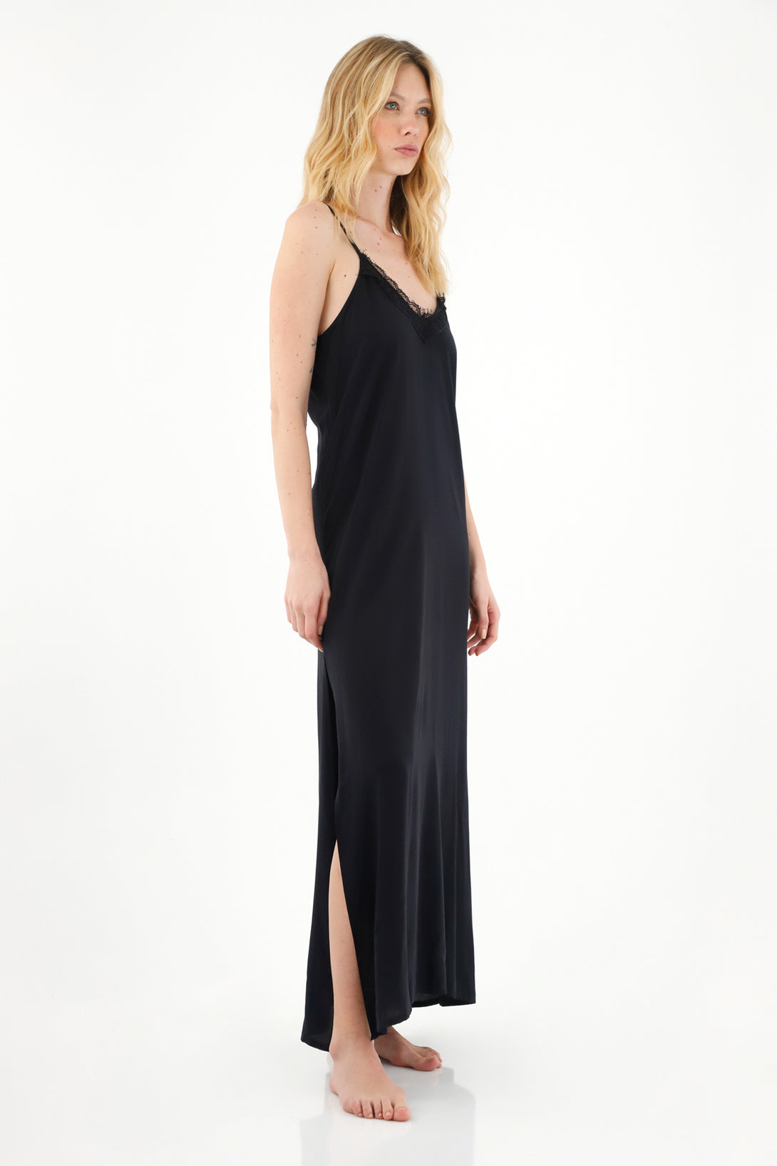 Women's Long Black Dress with Side Slit