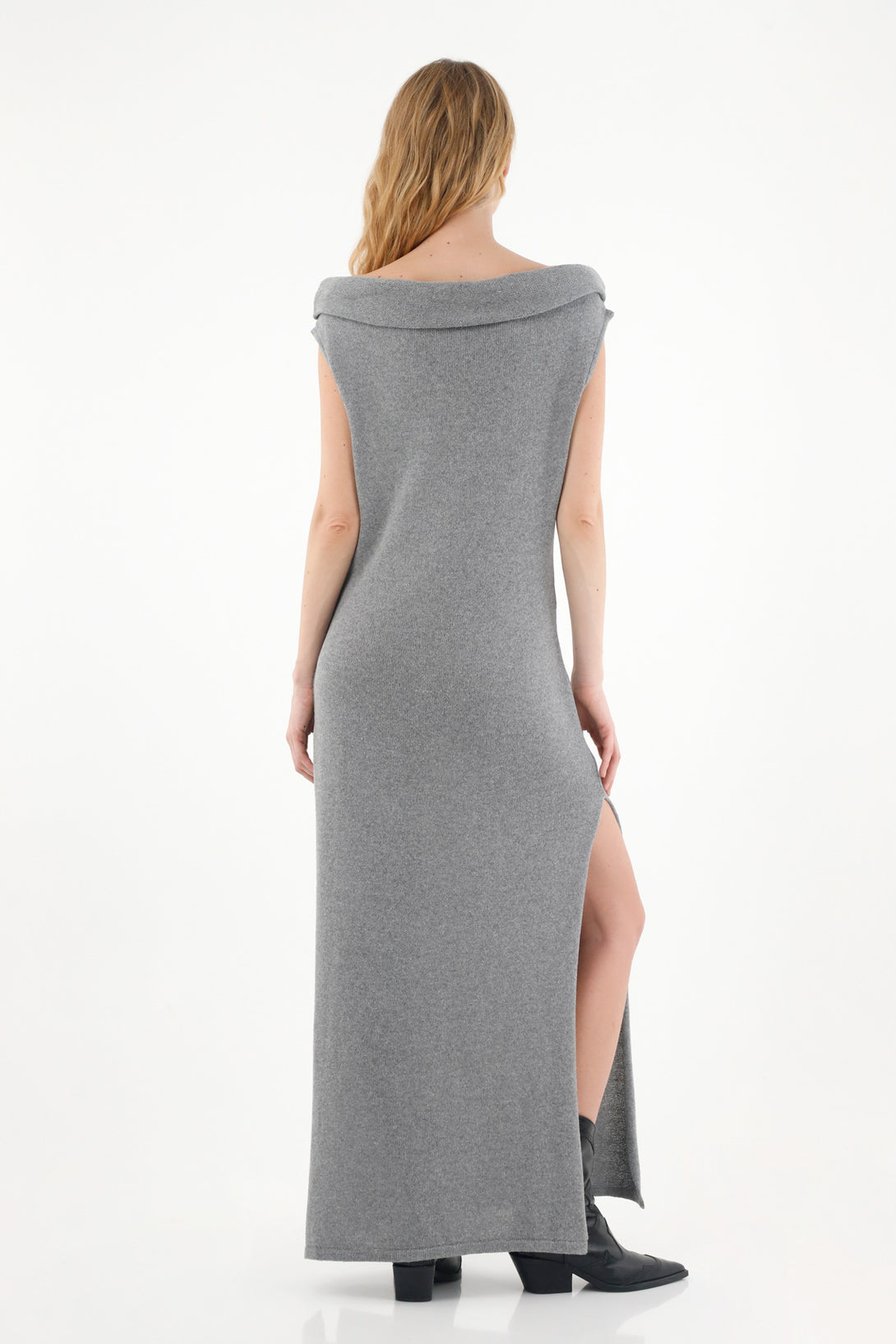 Vestido largo manga sisa gris para mujer