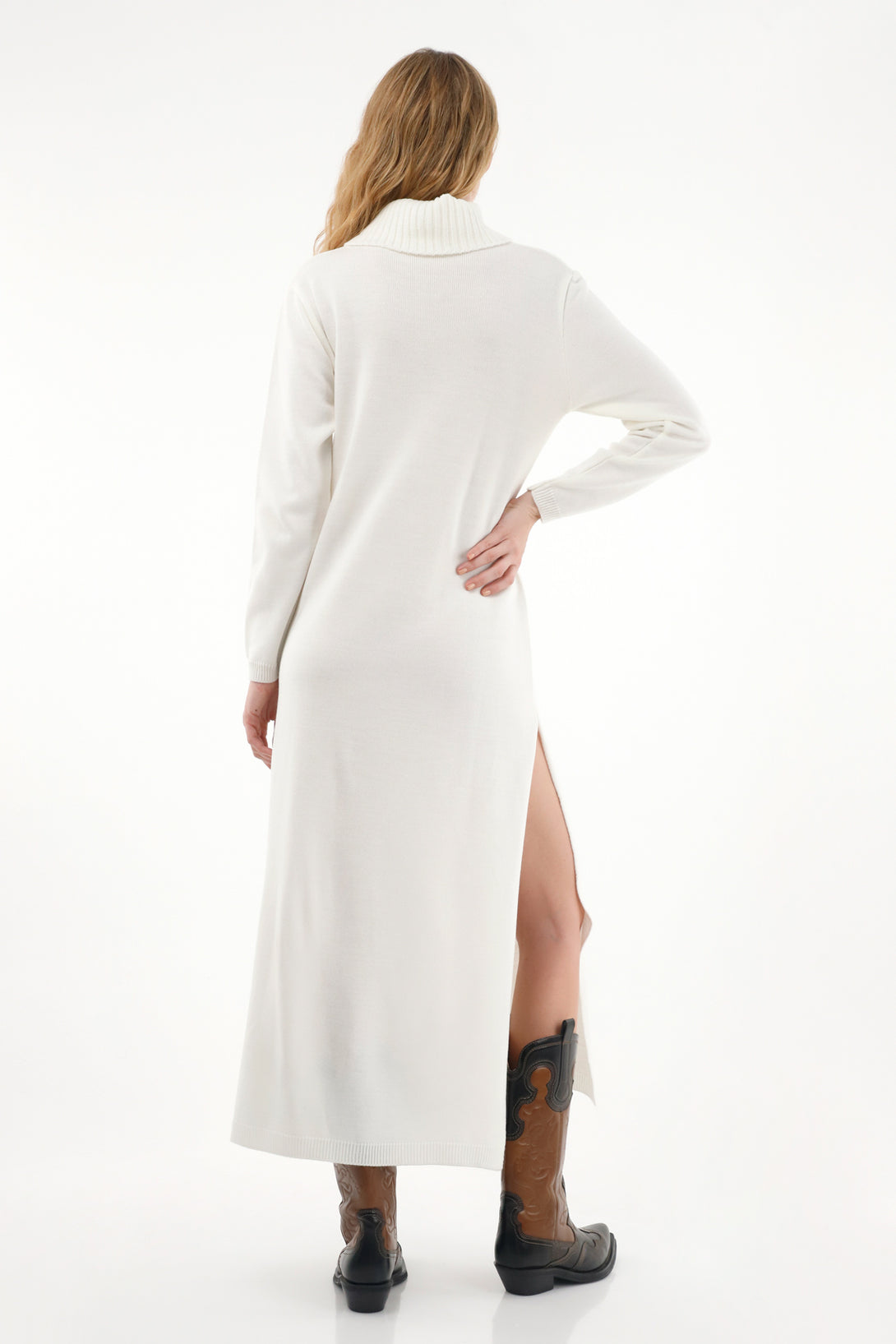 Women's Off-White Long Dress with High Neck