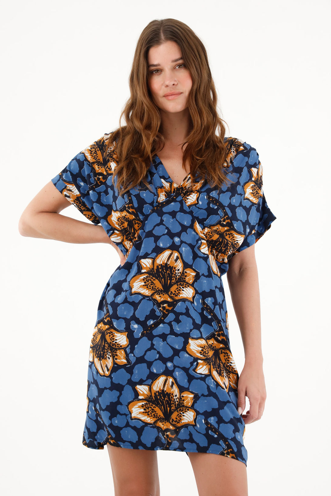 Women's V-Neck Printed Short Dress