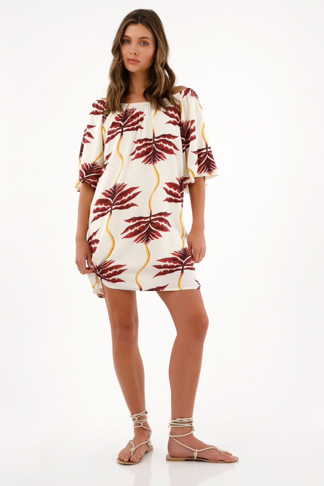 Women's Short Dress with Palm Print