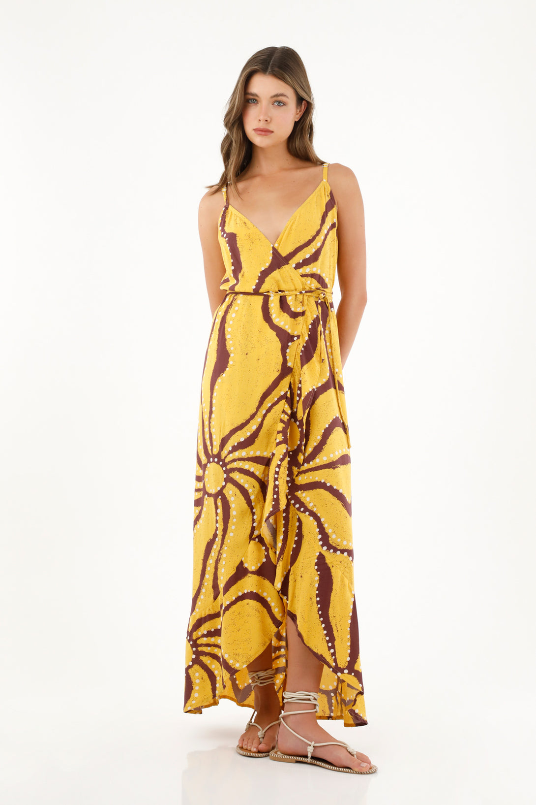 Women's Long Yellow Cross-Design Dress