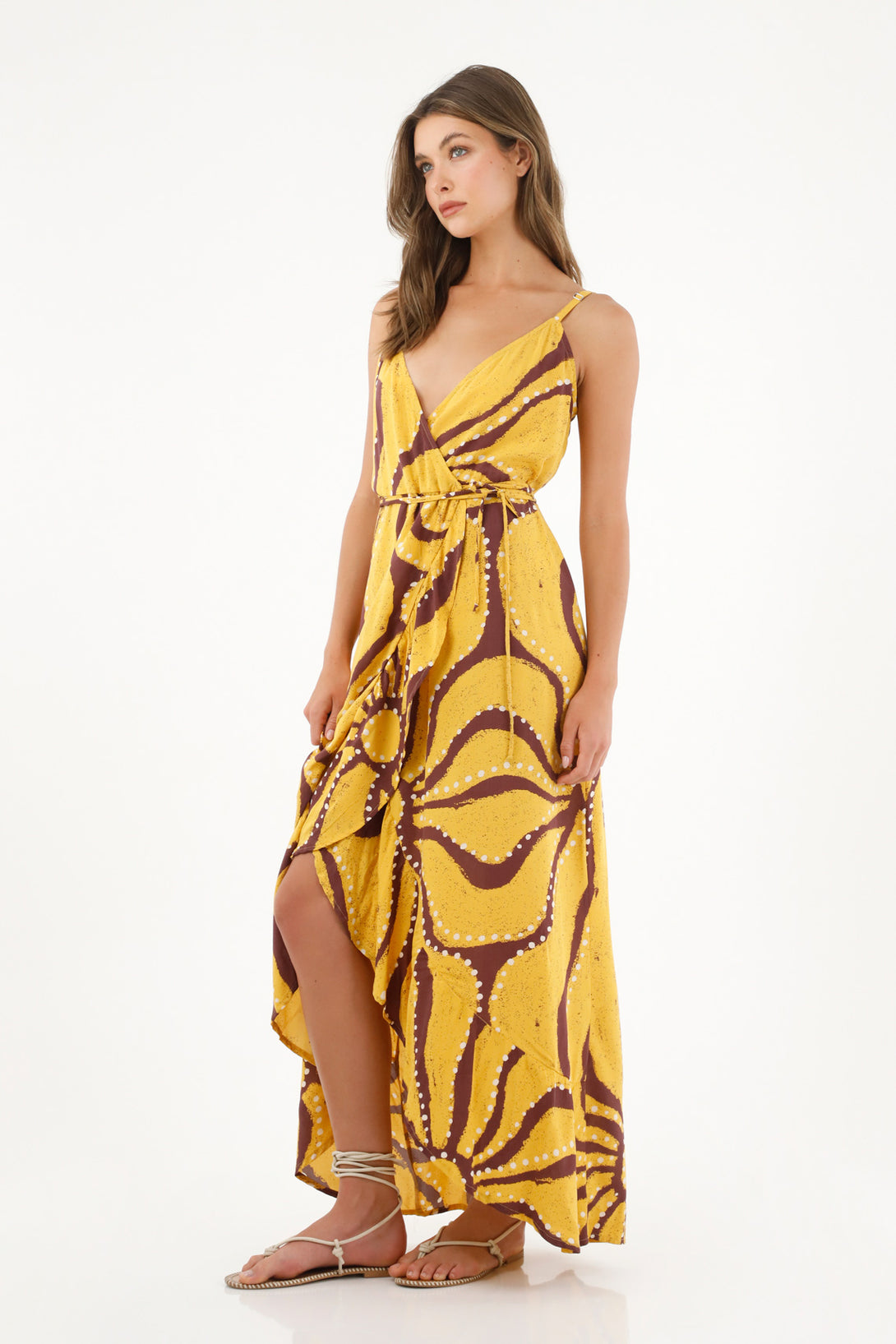 Women's Long Yellow Cross-Design Dress