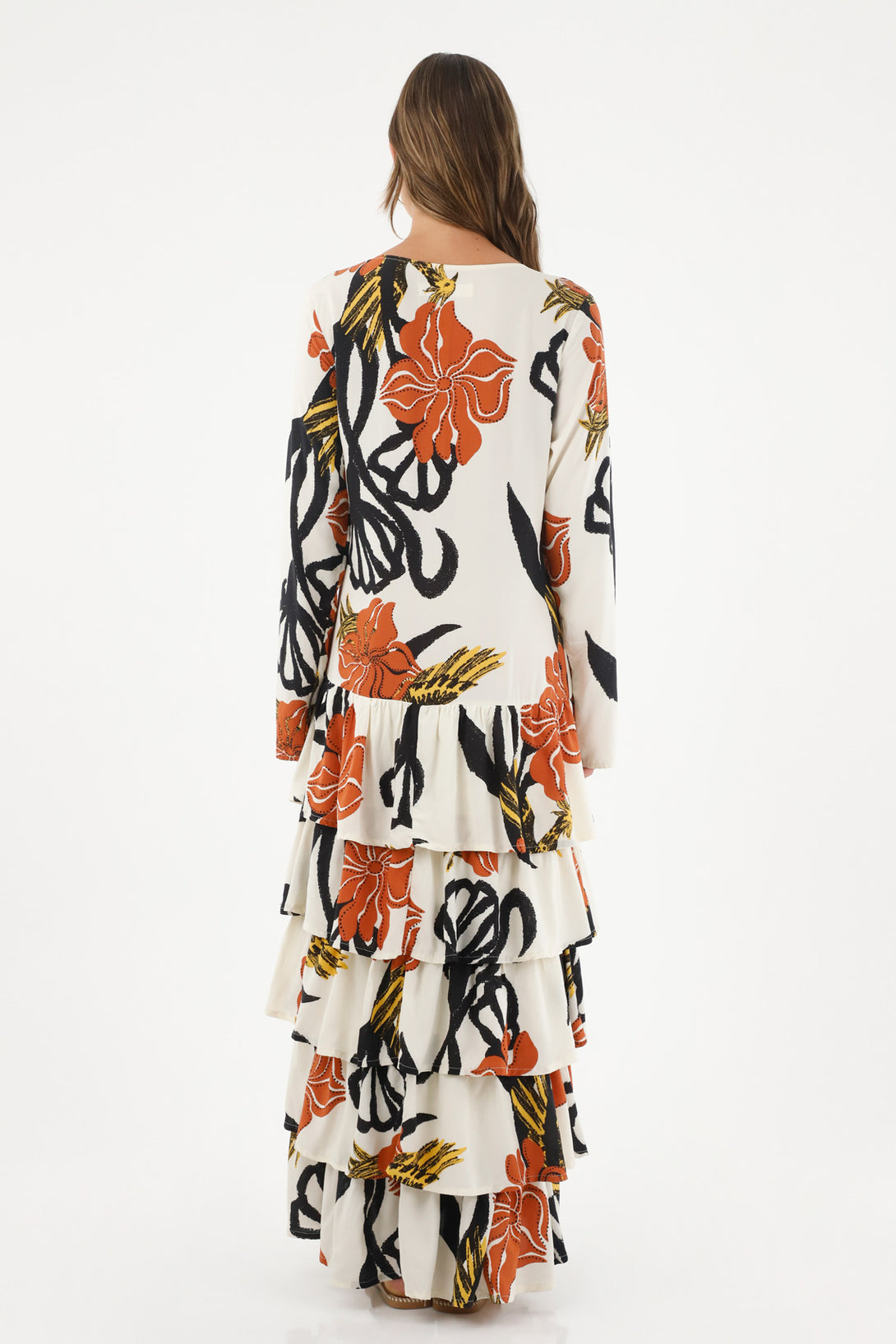 Women's Long Printed Dress with Ruffles