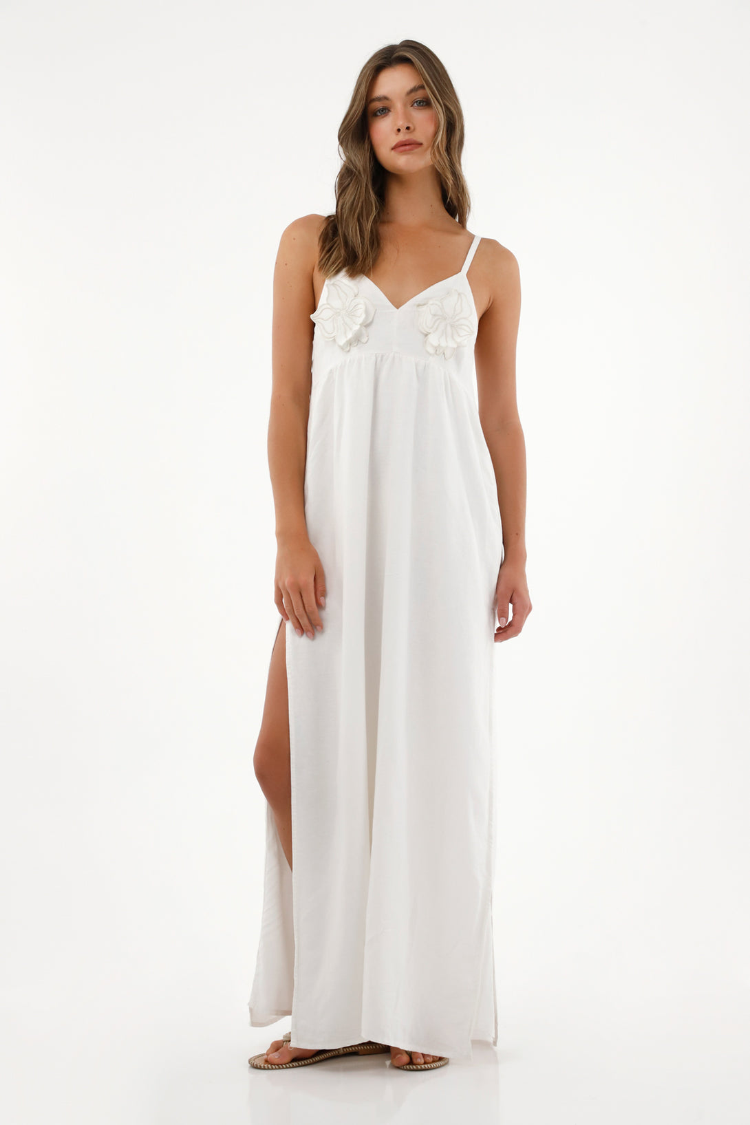 Women's Off-White Dress with Floral AppliquÃƒÂ©s