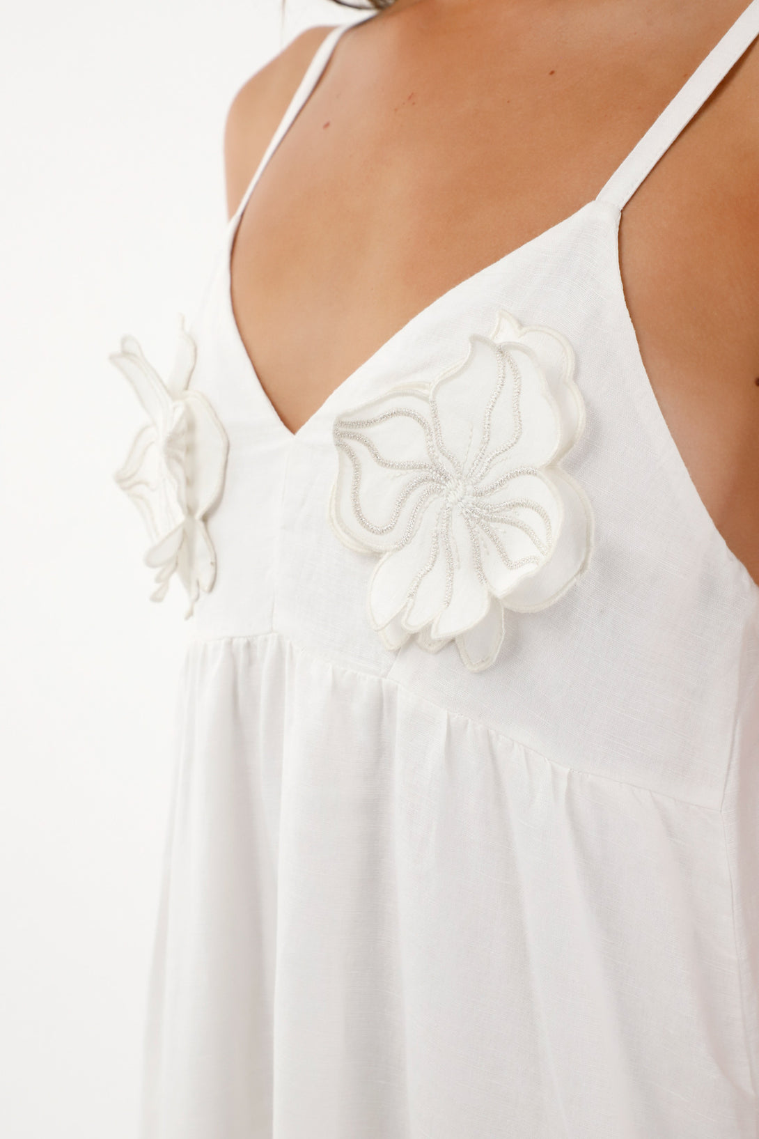 Women's Off-White Dress with Floral AppliquÃƒÂ©s