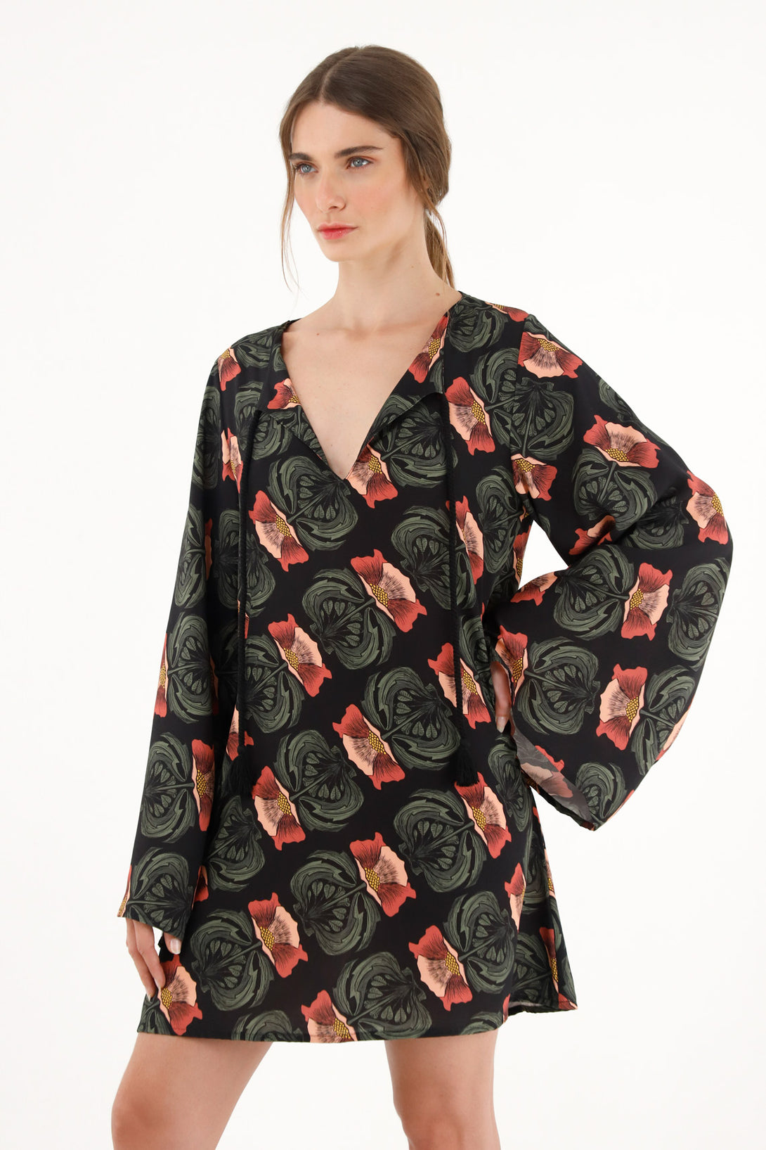 Women's long sleeve printed short dress