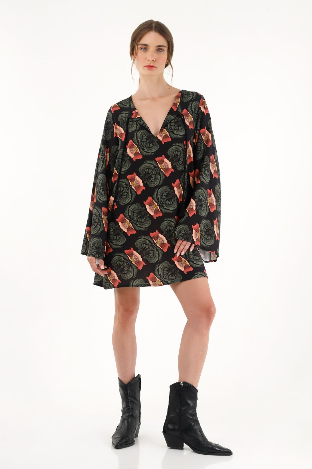 Women's long sleeve printed short dress