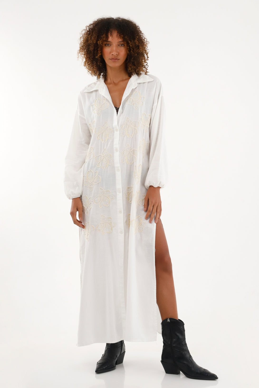 Women's long shirt dress with embroidery