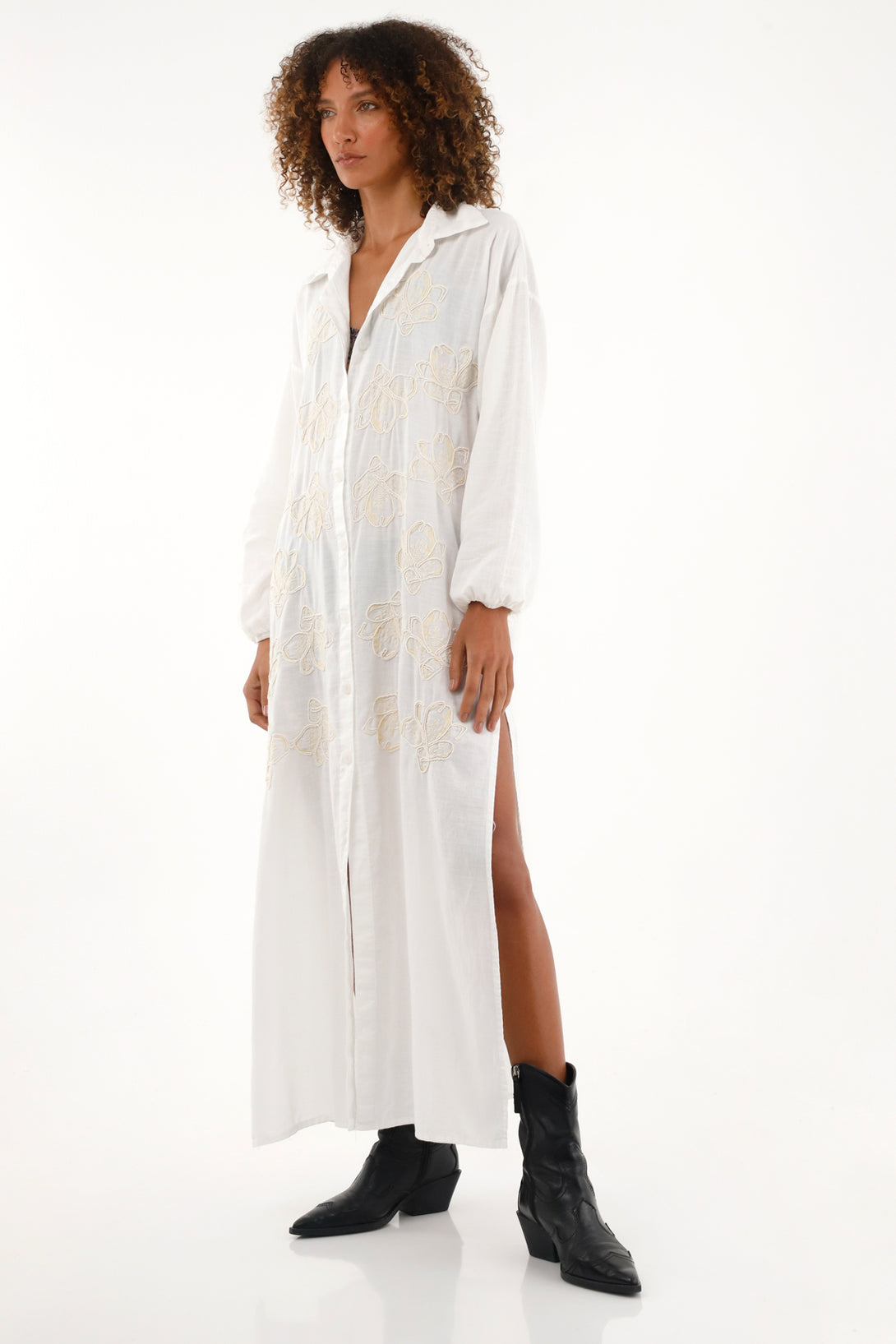 Women's long shirt dress with embroidery