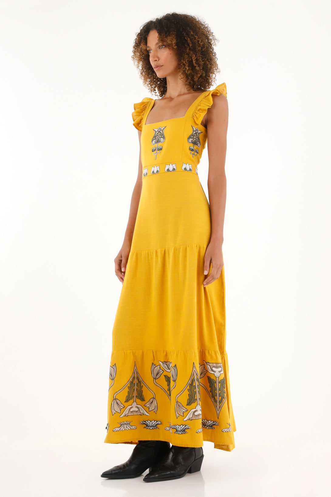 Women's yellow spaghetti strap dress with bolero