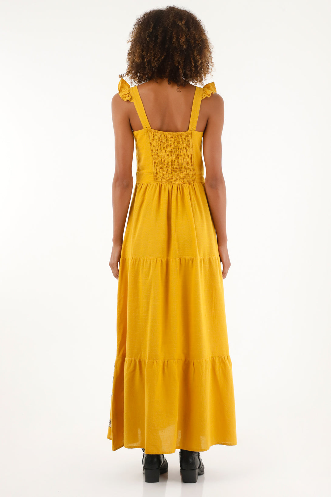 Women's yellow spaghetti strap dress with bolero