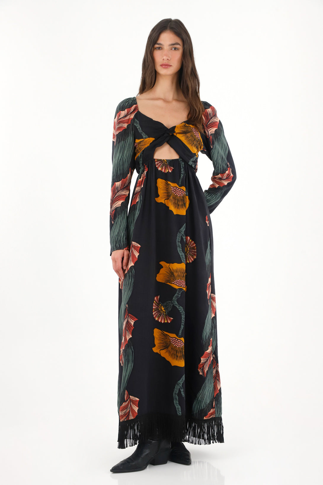 Women's printed dress with cut-out details