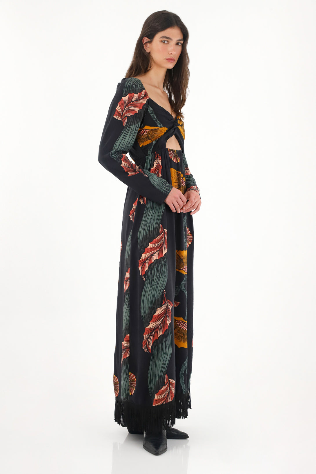 Women's printed dress with cut-out details