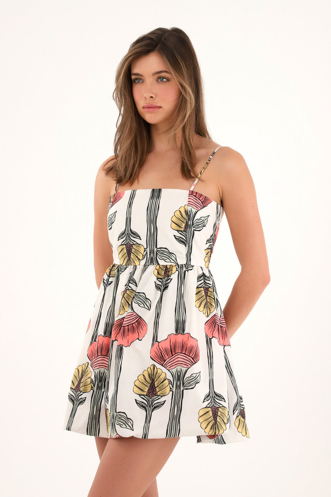 Women's short printed balloon skirt dress