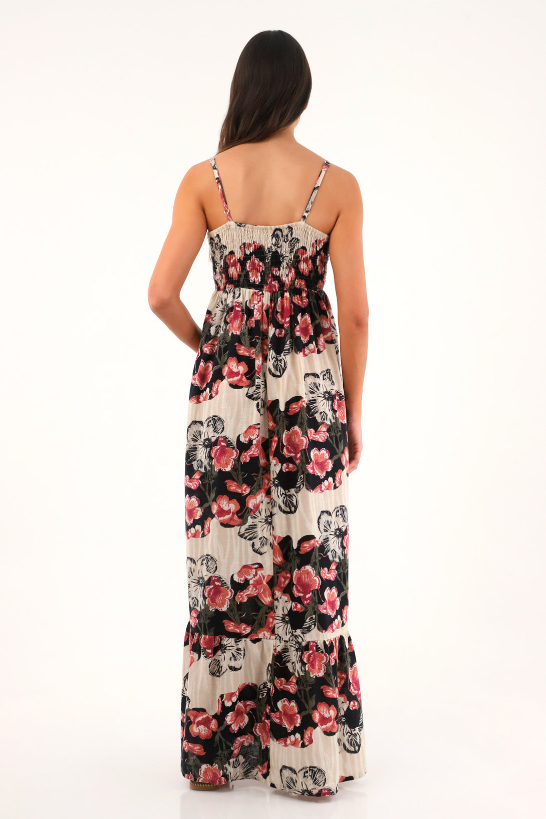 Women's Long Printed Dress with Woven Details