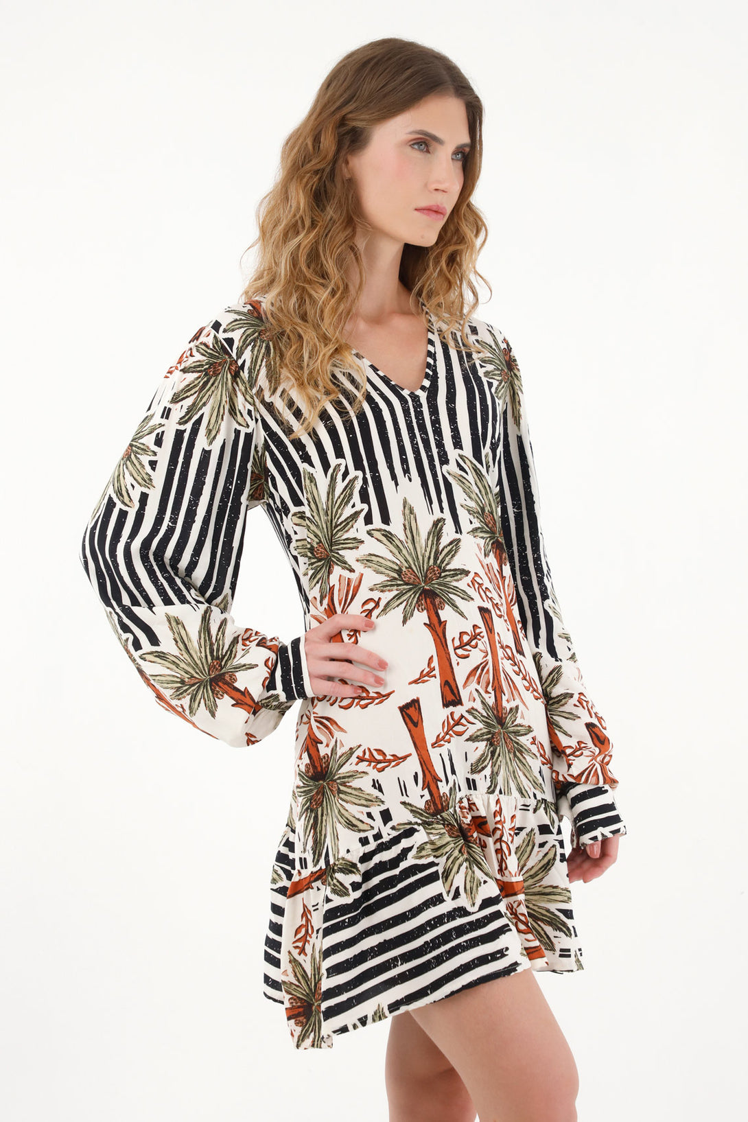 Women's long sleeve printed short dress