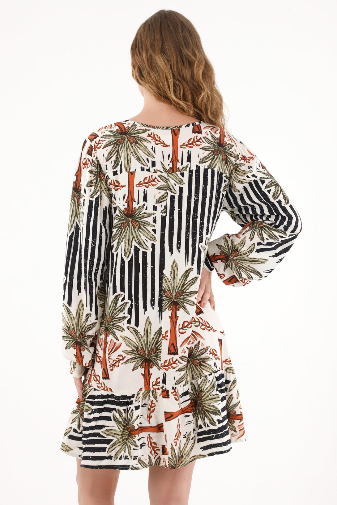 Women's long sleeve printed short dress