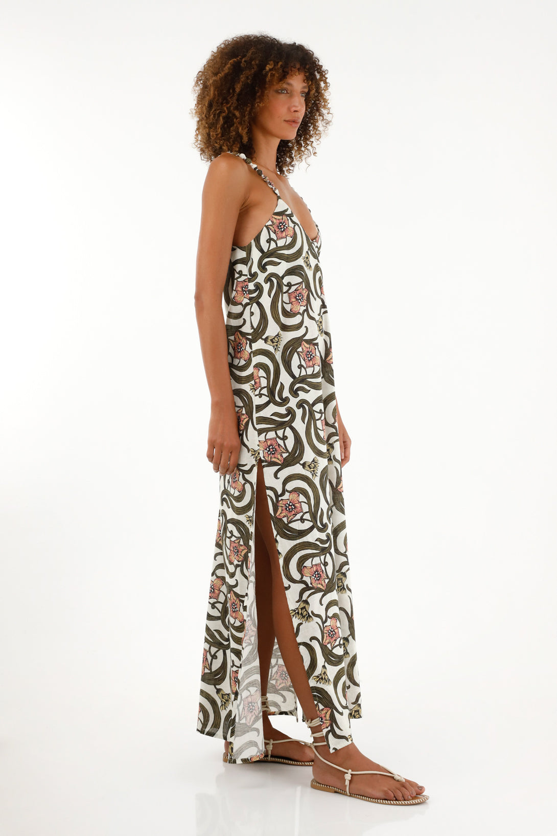 Women's Long Dress with Side Slits - Printed