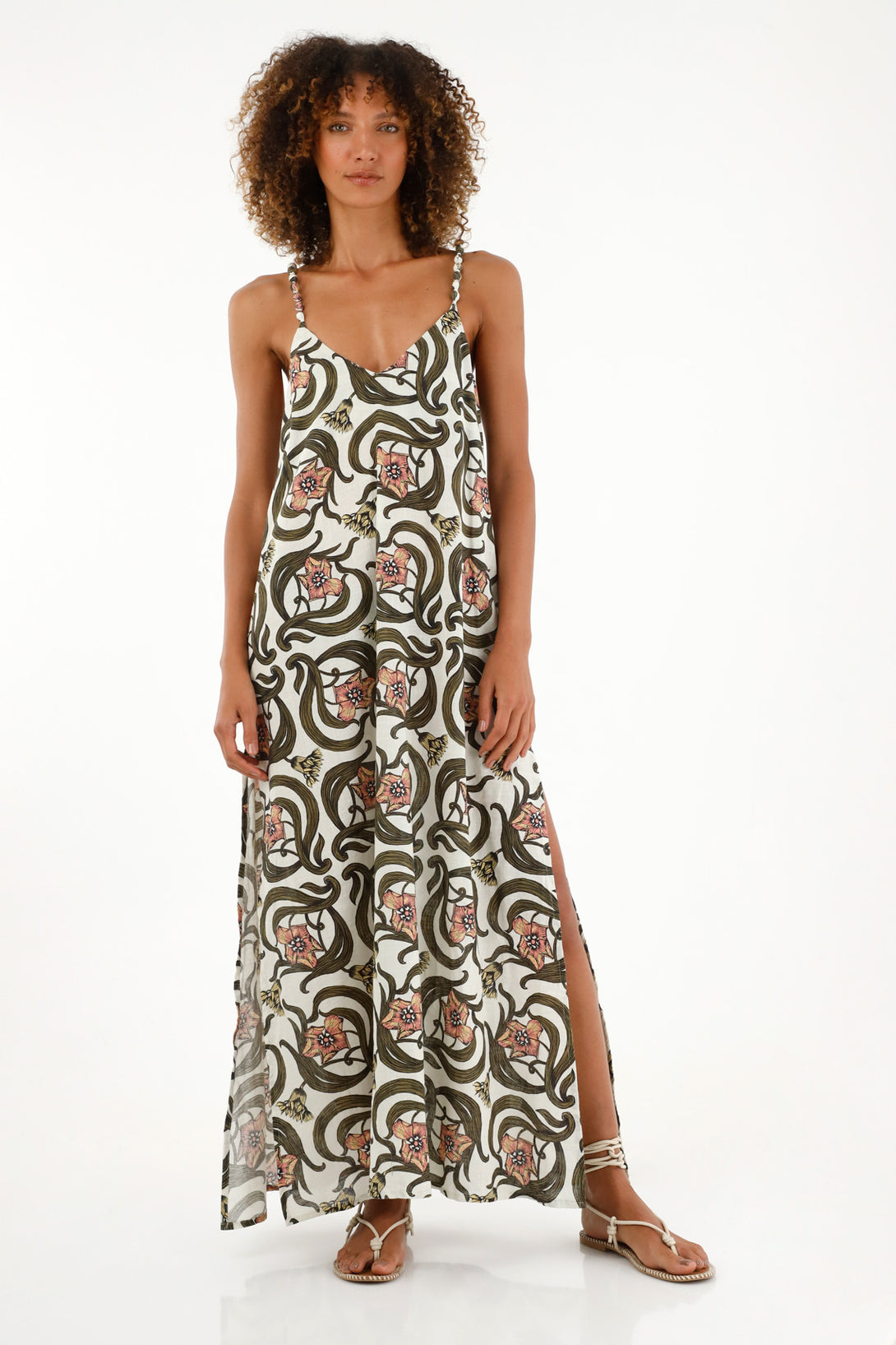 Women's Long Dress with Side Slits - Printed