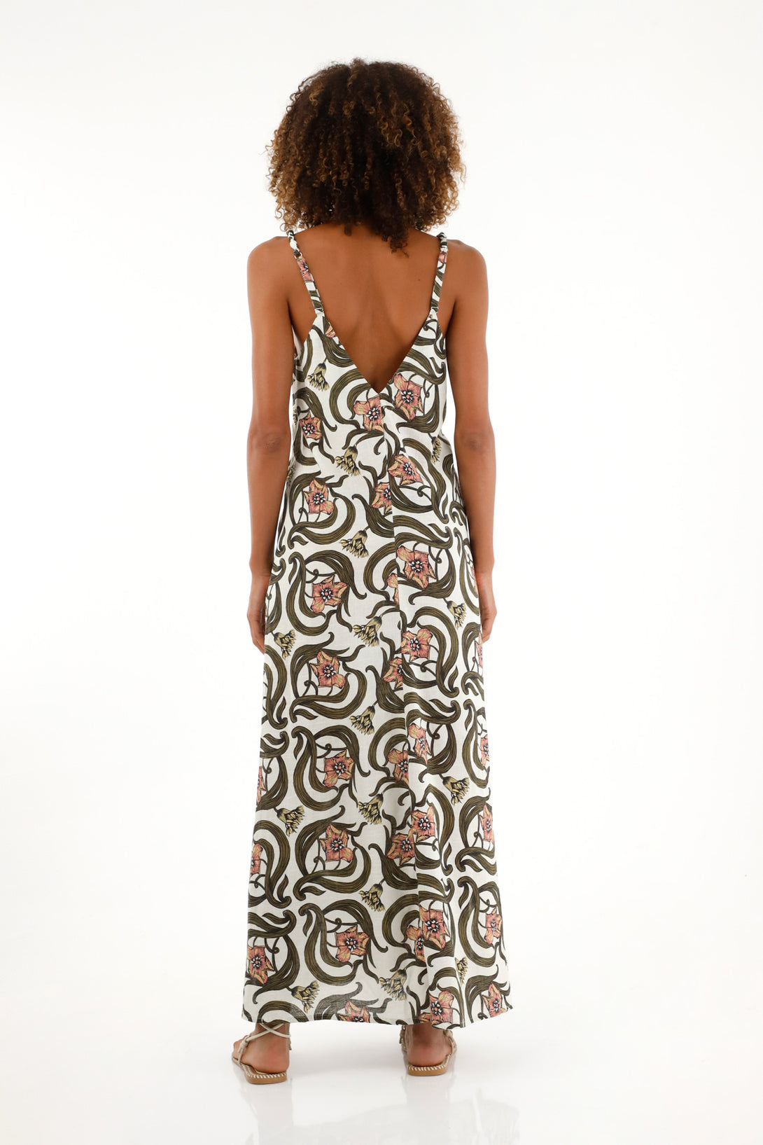 Women's Long Dress with Side Slits - Printed