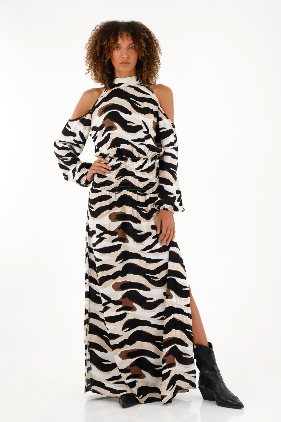 Vestido largo con estampado animal print para mujer