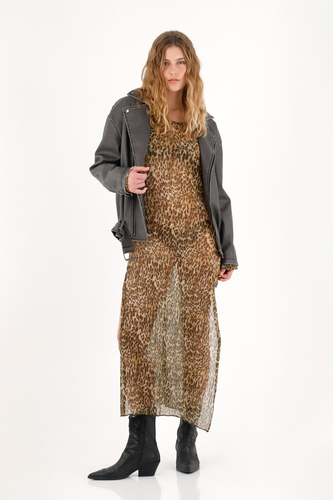 Women's Long Sheer Animal Print Dress