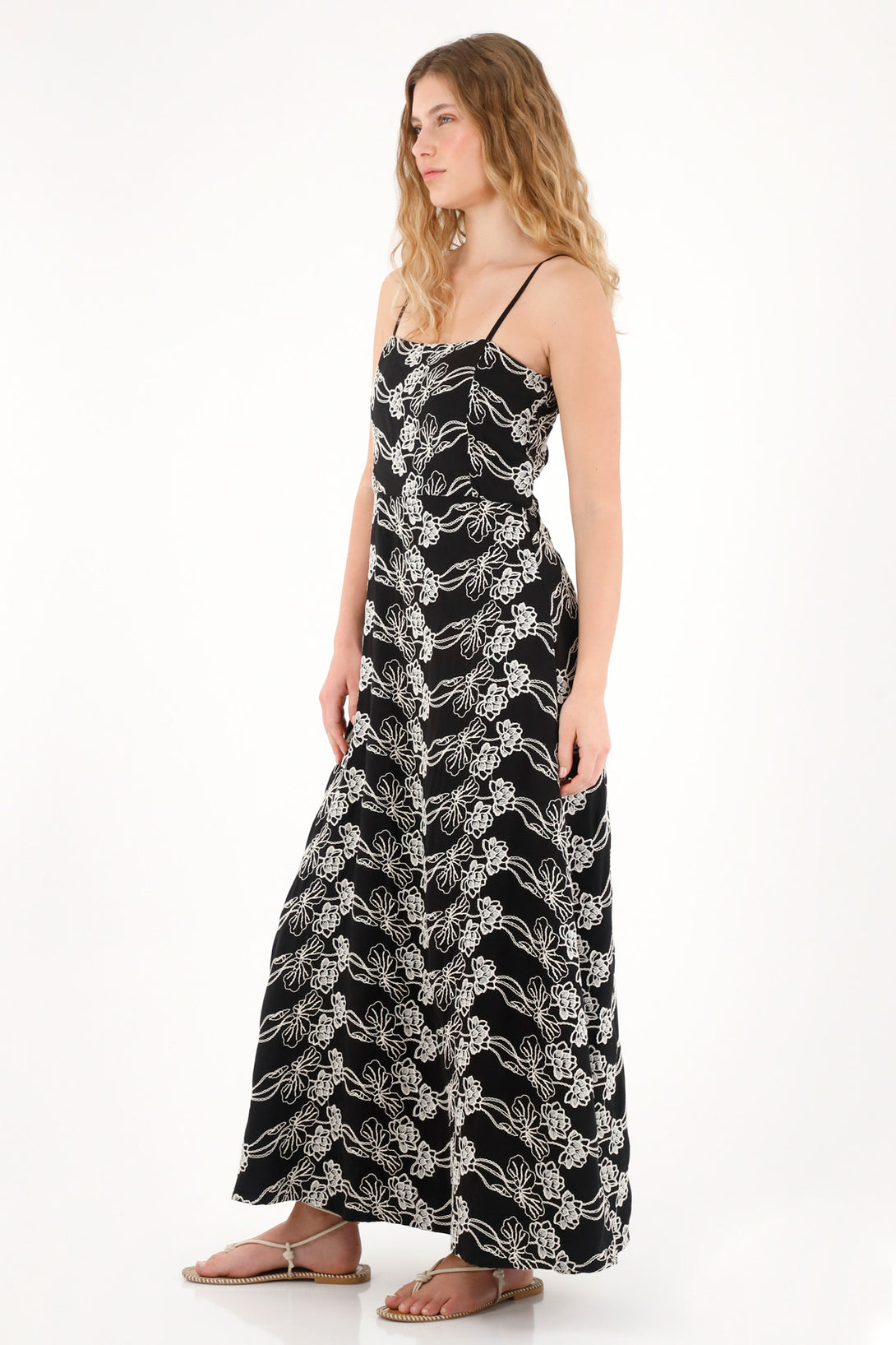 Women's Long Printed Dress with Straight Neckline