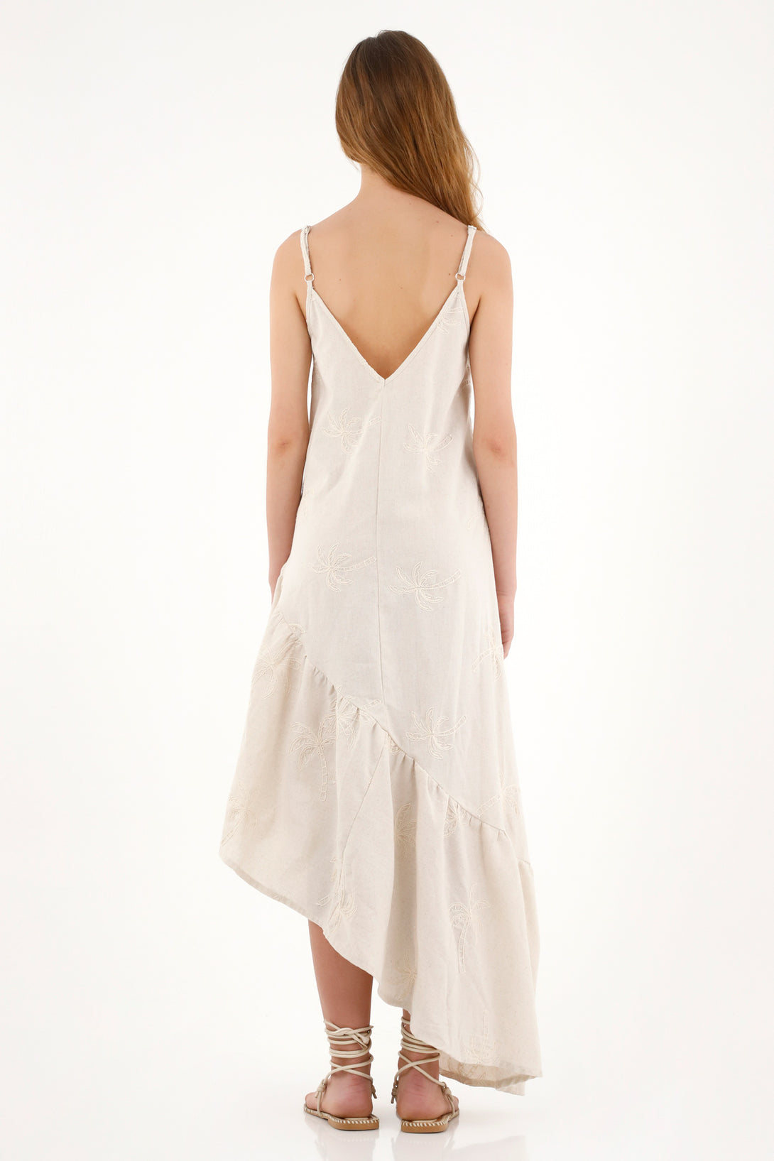 Women's long embroidered cream dress