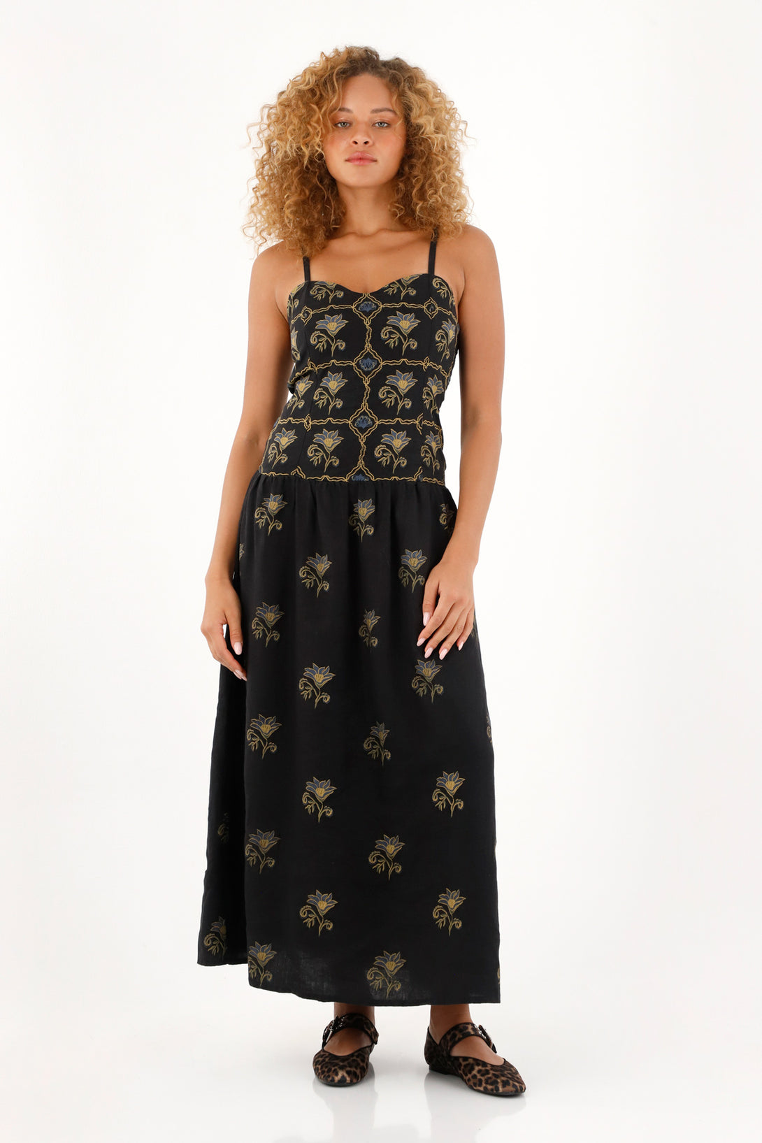 Women's long dress in 100% linen with print