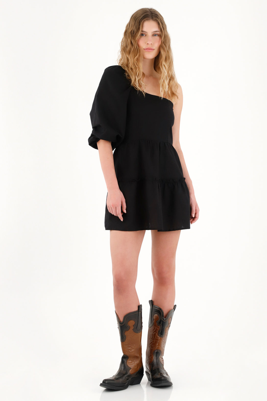 Women's black 100% linen short dress