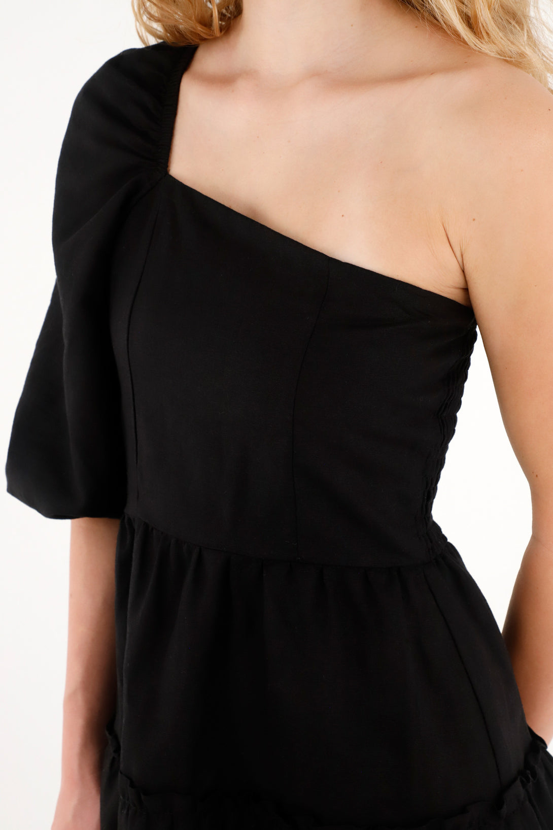 Women's black 100% linen short dress