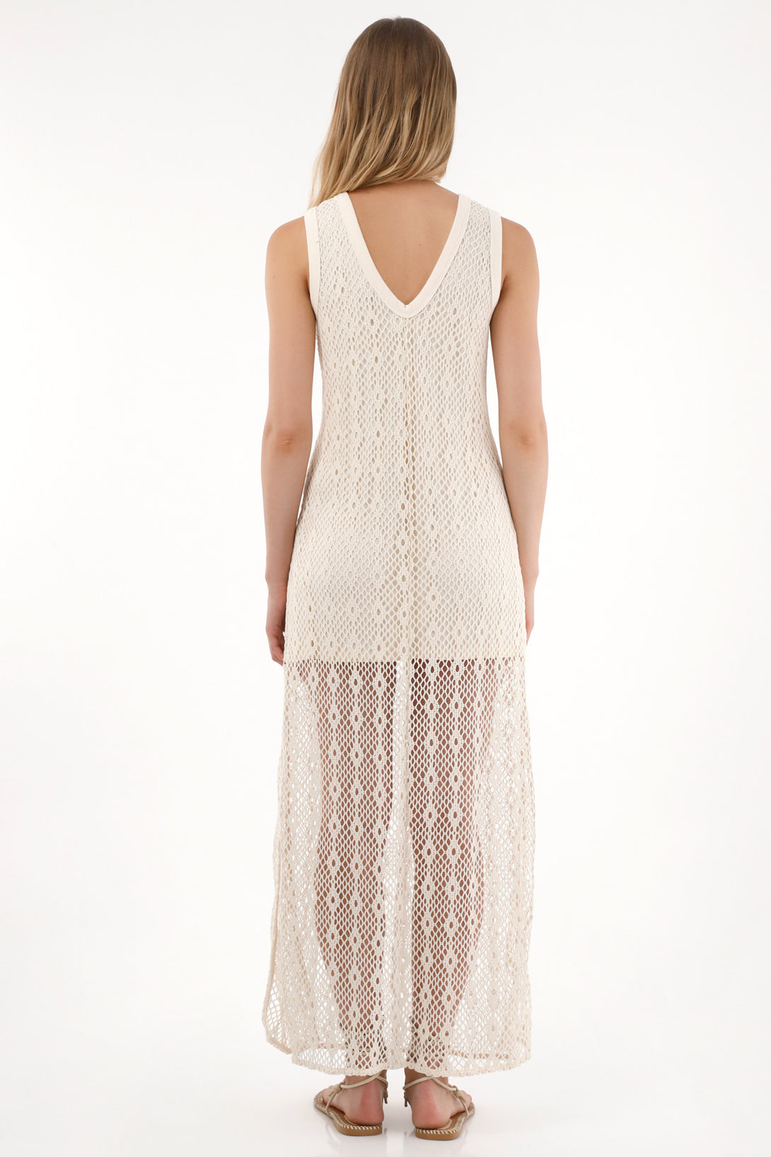 Women's Long Crocheted Dress in Natural Beige