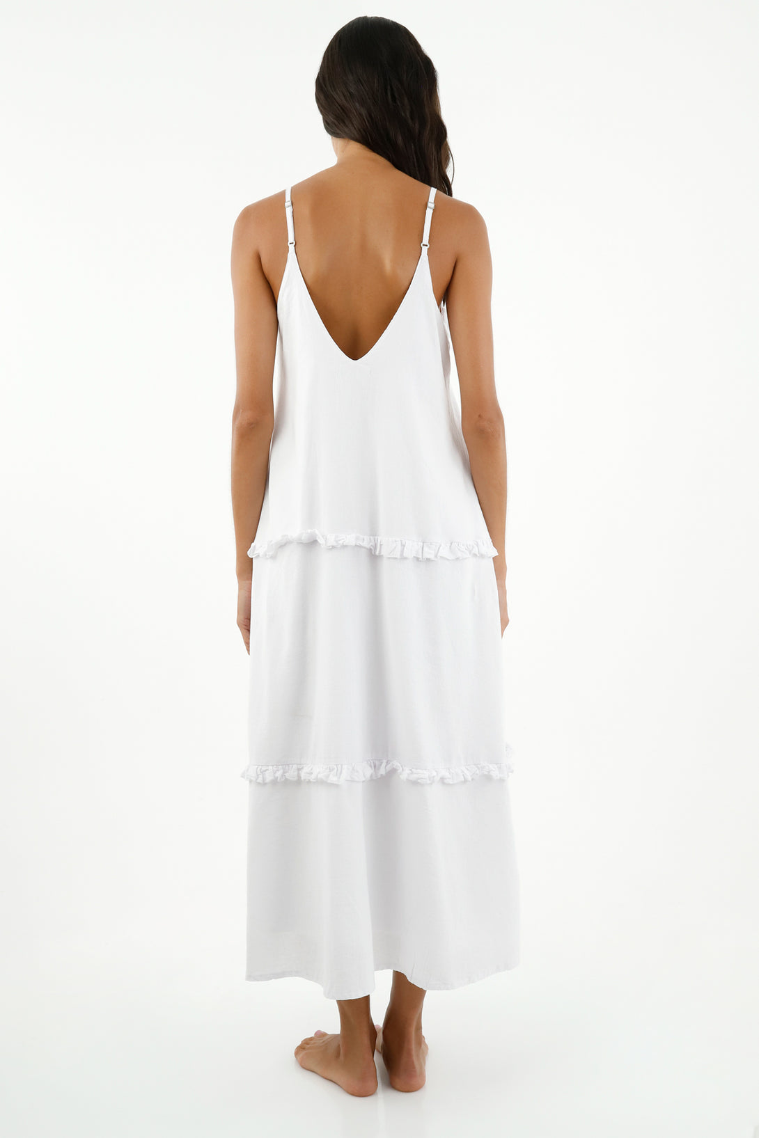 Vestido blanco con escote redondo para mujer