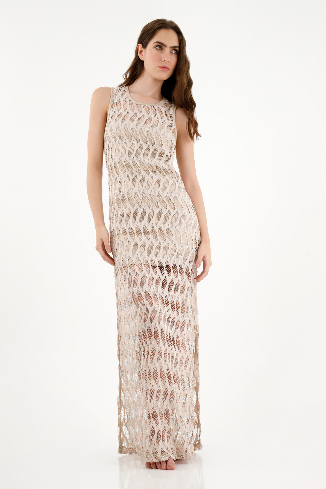 Women's Ecru Mesh Dress