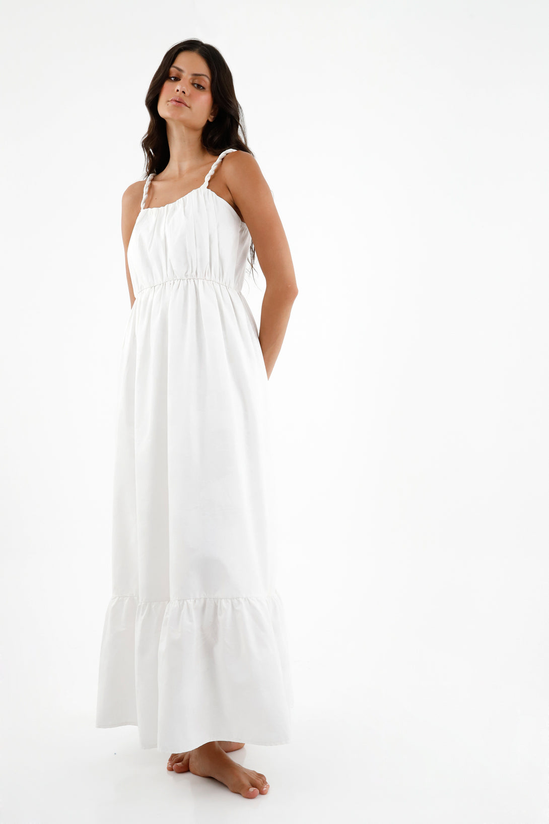 Women's White Pleated Detail Dress