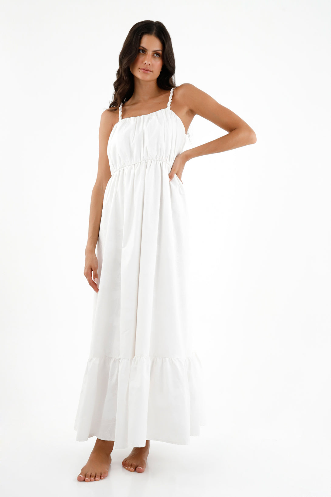 Women's White Pleated Detail Dress